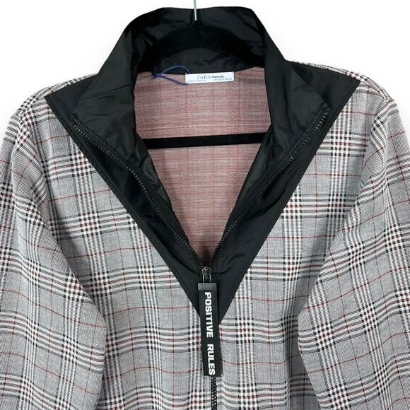 Zara Trafaluc Plaid Lightweight Crop Zip Jacket Medium M Women’s Positive Rules - Picture 8 of 12